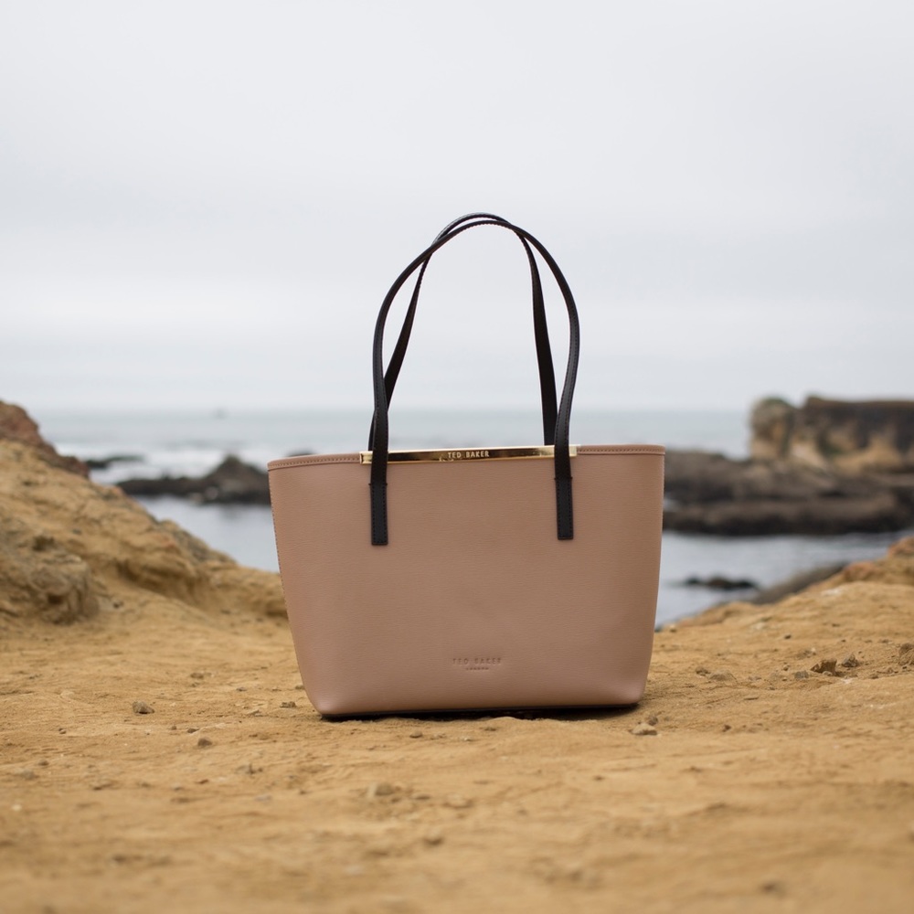 Black and beige small tote bag by Ted Baker